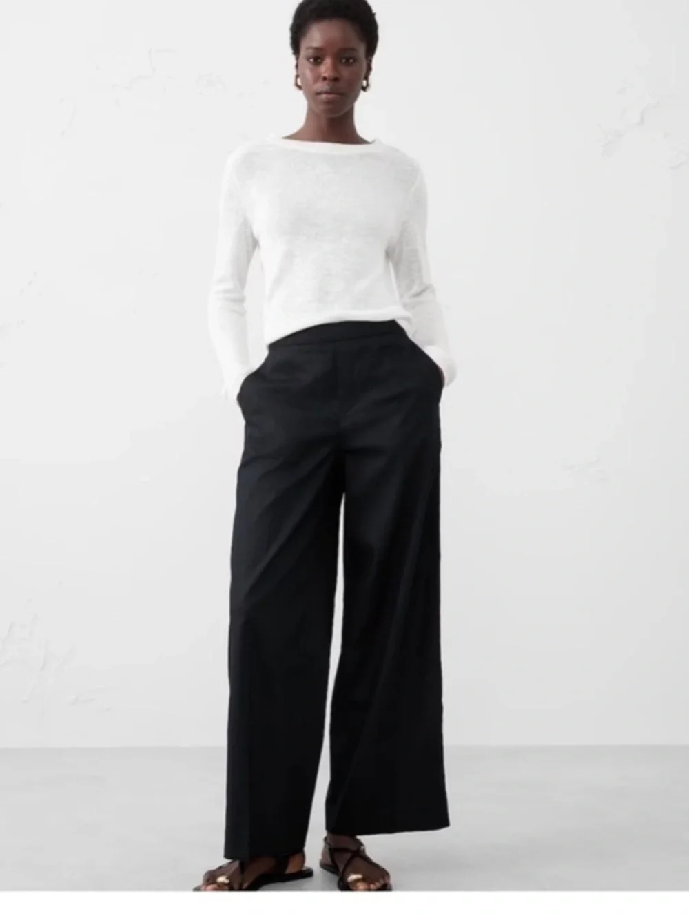 Banana Republic Hayden Wide Leg Linen Blend Black Pants Size Medium NWT